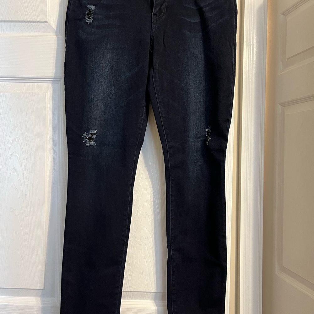 CAbi Women's Dark Distressed Skinny Jeans